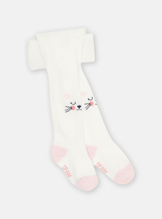 Collants cru com padrão de cabeça de gato bebé menina SYIJOCOL2 / 23WI09M5COL001