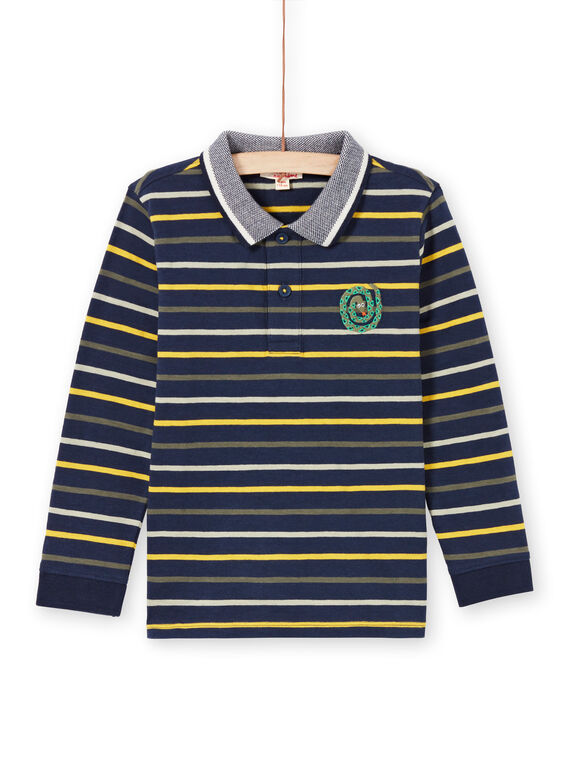 Polo de mangas compridas azul noite às riscas menino MOKAPOL / 21W902I1POL705