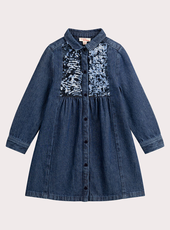 Vestido em jeaN com lantejoulas azuis para menina  VAKLIROB2 / 24W90141ROBP271
