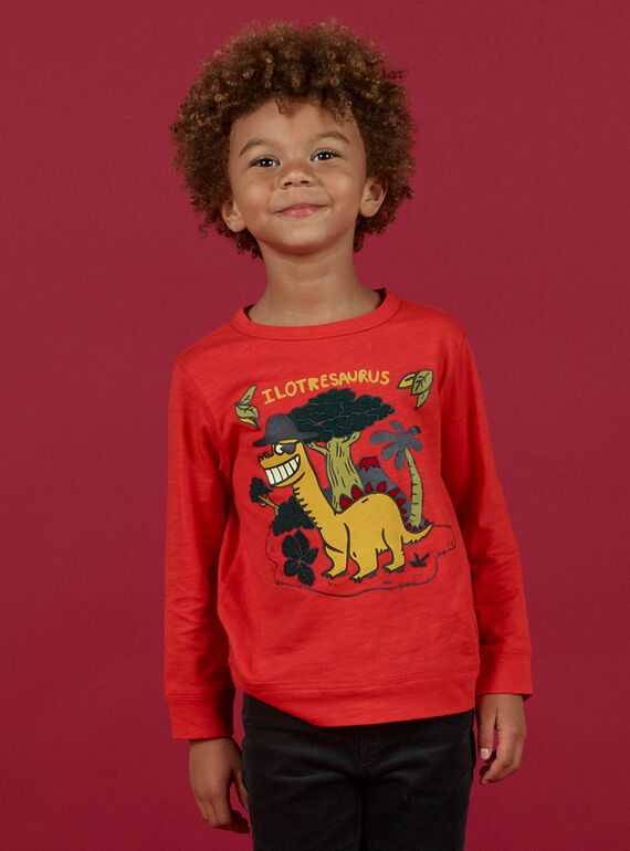 T-shirt mangas compridas vermelho padrões dinossauros menino MOFUNTEE2 / 21W902M3TMLF505