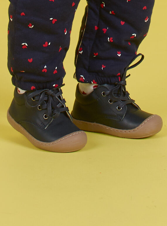 Sapatos em couro azul-marinho com atacadores bebé menino MUBOTIFLEXLACE / 21XK3851D0F070