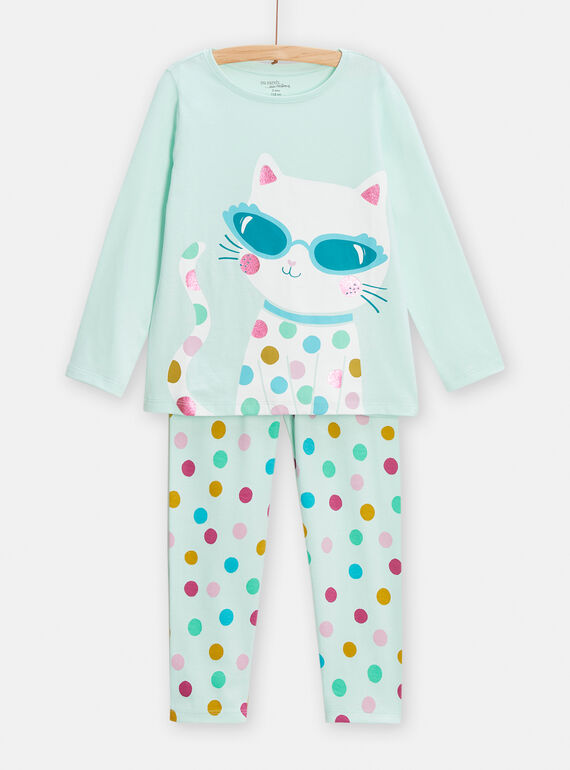 Pijama de gato animado azul para rapariga TEFAPYJDOT / 24SH1143PYJ219