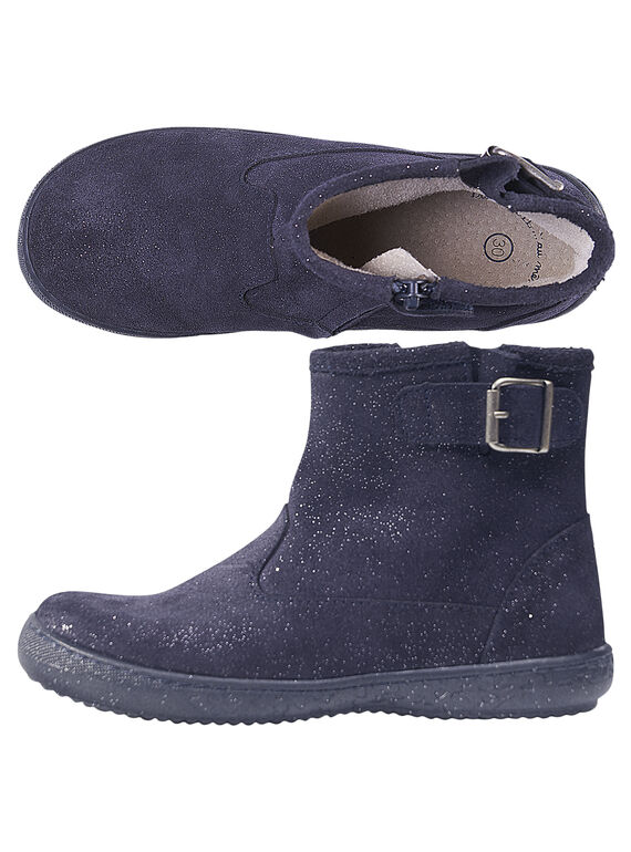 Boots crosta de couro brilhantes azul-marinho criança menina GFBOOTMATER / 19WK35I7D0D070