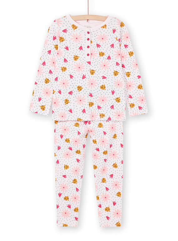 Pijama criança menina canelado rosa estampado panteras e flores LEFAPYJRIB / 21SH1158PYJ321