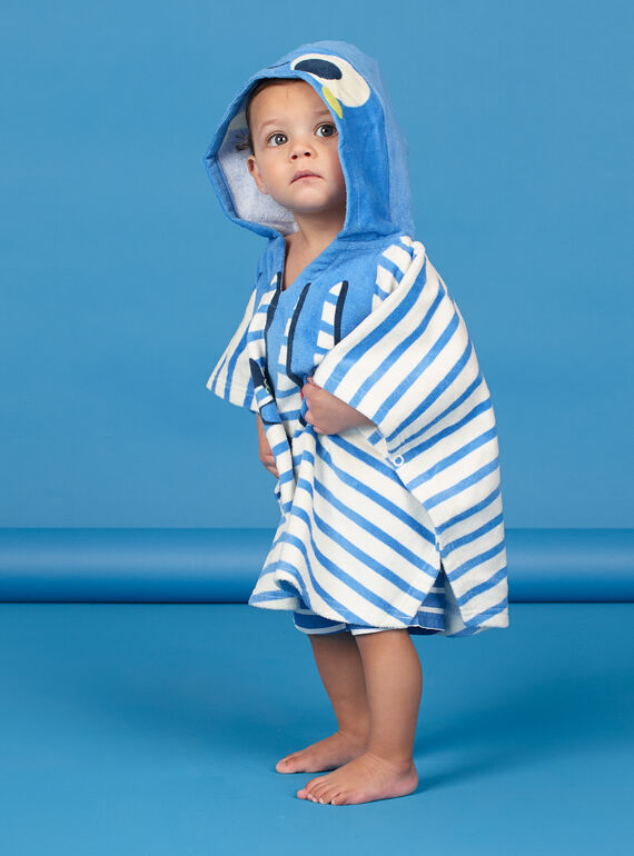 Capa de banho com capuz azul e branco às riscas bebé menino LYUCAPE / 21SI10D1CDB001
