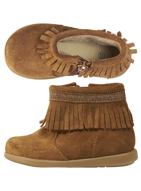 Boots crosta de couro camel com franjas bebé menina GBFBOOTINDC / 19WK37X2D0D804