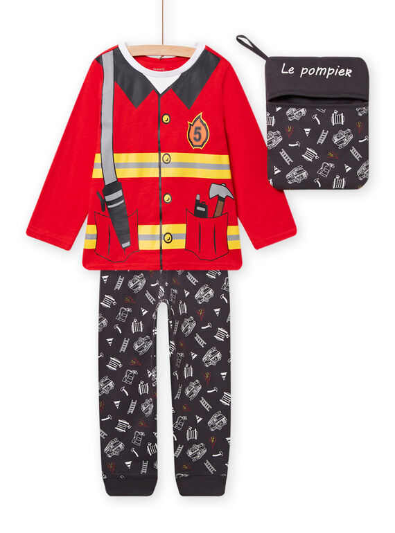 Conjunto pijama t-shirt e calças com padrão bombeiro e bolsa a condizer menino NEGOPYJMAN4 / 22SH12F3PYG505