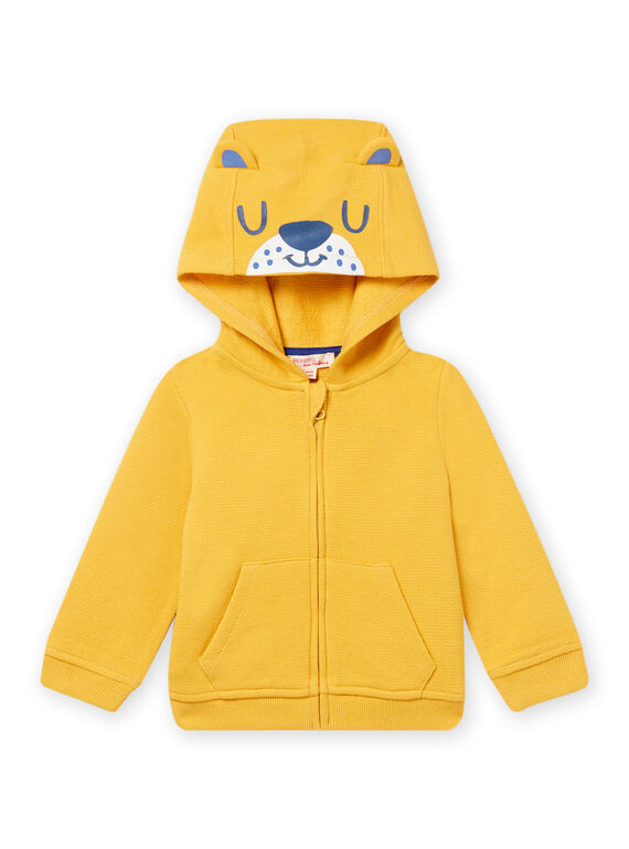 Casaco de malha com capuz amarelo com estampado leão bebé menino NUJOGIL2 / 22SG1062GIL106