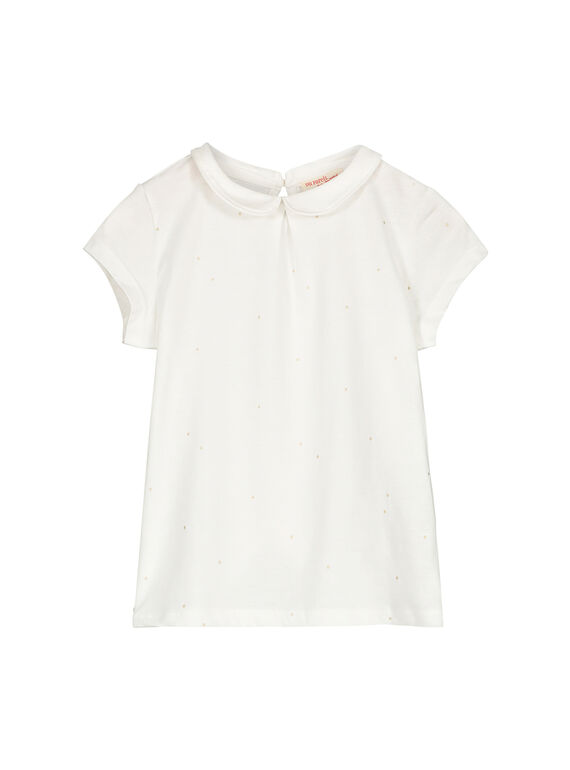Girls' T-shirt with a Peter Pan collar FAJOBRAS3 / 19S901Y3D3A001