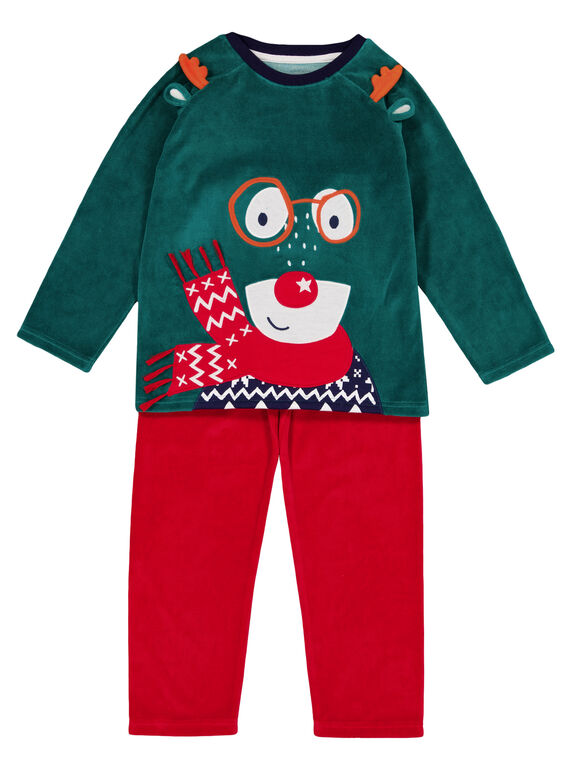 Pijama de Natal em veludo verde e vermelho criança menino GEGOPYJNO1 / 19WH12T2PYJG614