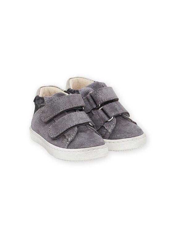 Sapatilhas subidas em raspa de couro cinzento com purpurinas e estampado leopardo PIBASLEO / 22XK3781D3P940