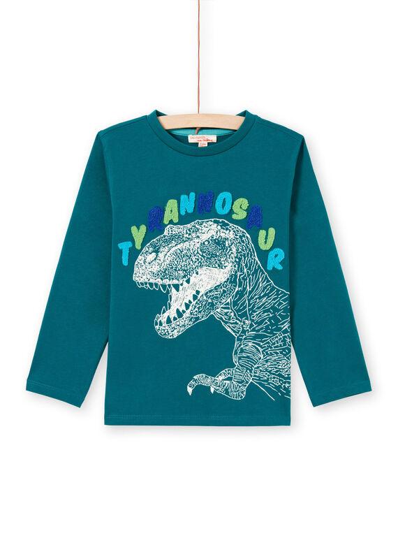 T-shirt de mangas compridas azul com padrão de tiranossauro menino MOTUTEE6 / 21W902K6TML714