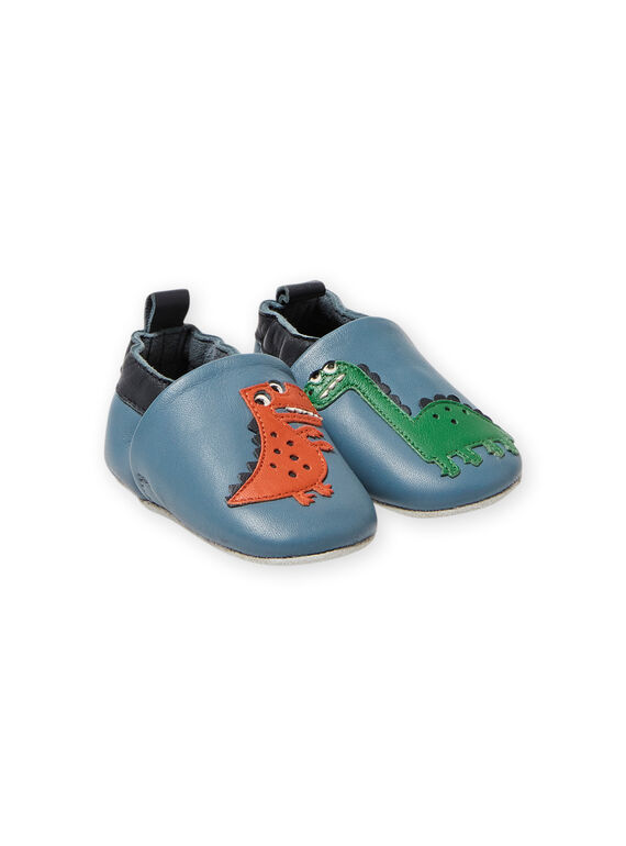 Pantufas em couro azul com padrão de dinossauros bebé menino MUCHOSAUR / 21XK3822D3SC201