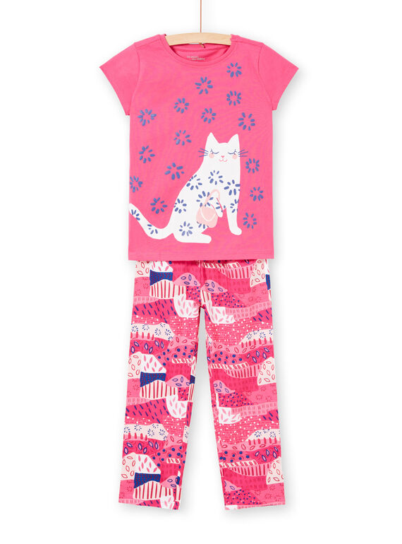 Pijama T-shirt e calças fúcsia e branco menina LEFAPYJWAXEX / 21SH115DPYJ030