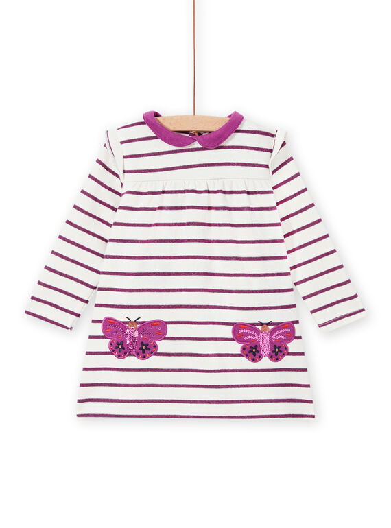 Vestido às riscas bolsos borboletas bebé menina MIPAROB2 / 21WG09H5ROB712