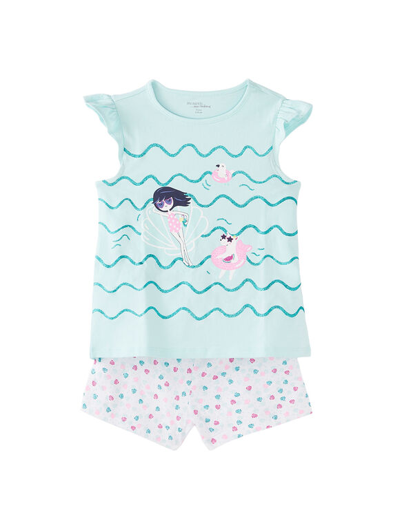 Pijama curto criança menina azul pálido e branco JEFAPYJ1 / 20SH11U4PYJ219