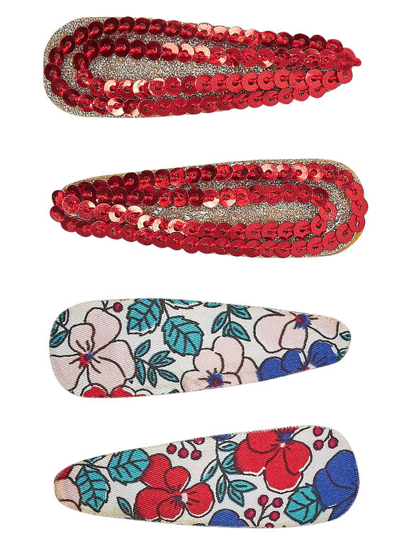 Conjunto de 4 clipes (2 com padrões floridos + 2 com sequins pequenos vermelho + glíter ouro) JYAJACLIC1 / 20SI01B2BRT955