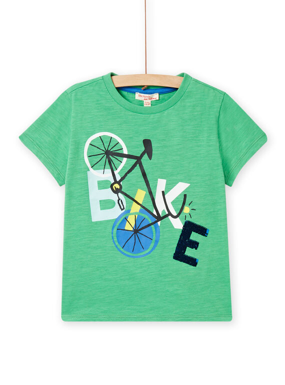 T-shirt verde kiwi com padrão bicicleta com lantejoulas reversíveis menino NOGATI1 / 22S902O2TMC617