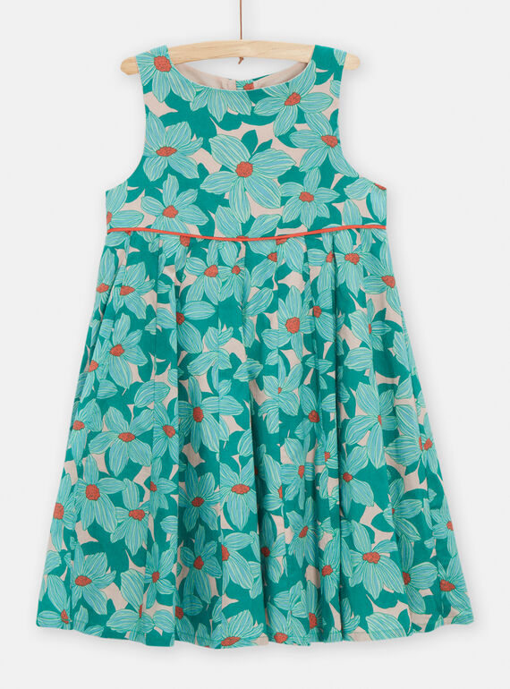 Vestido plissado verde com estampado florido menina TACOROB1 / 24S901N1ROBD329