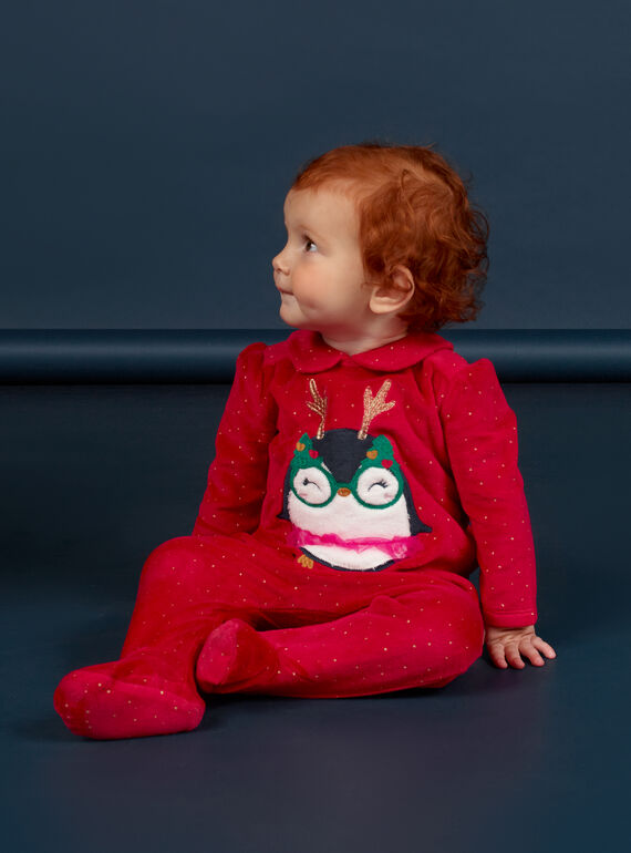Babygro de veludo com padrão de Natal e gorro com pompons bebé menina MEFIGRENO / 21WH13F1GRE050