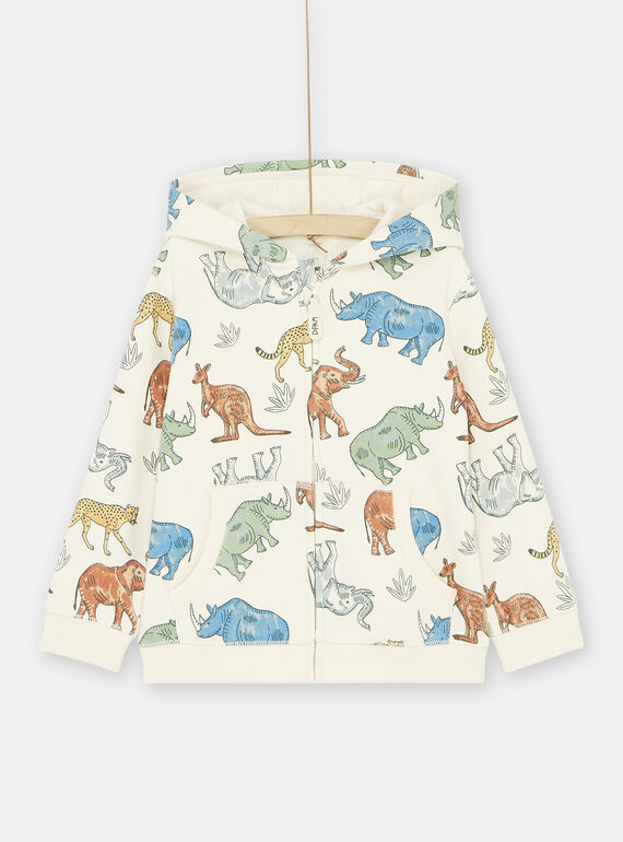 Casaco de malha creme com estampado de animais menino SOKYOGIL1 / 23W902I2GILA002