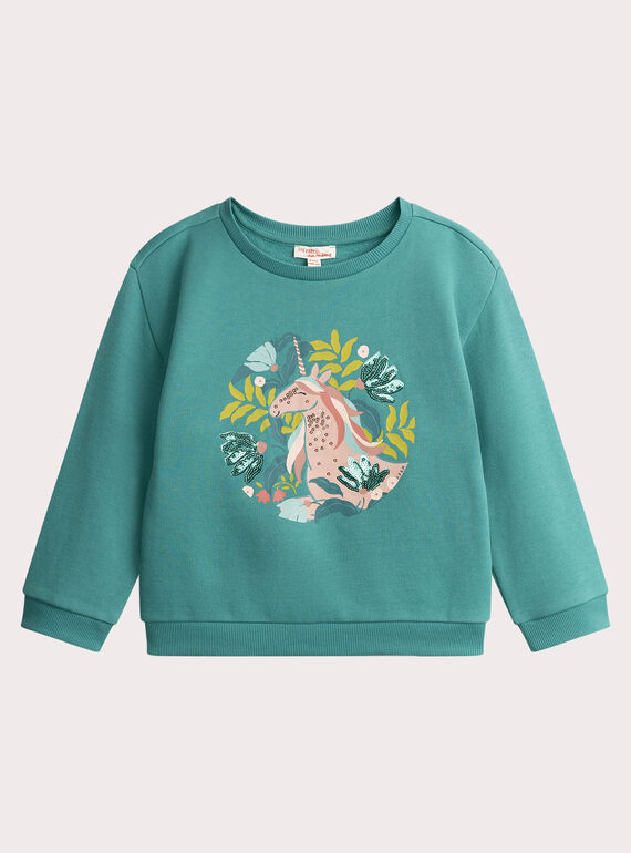 Moletom de lantejoulas de animação de unicórnio verde azul para menina  VAKLISWEA / 24W90141SWE215