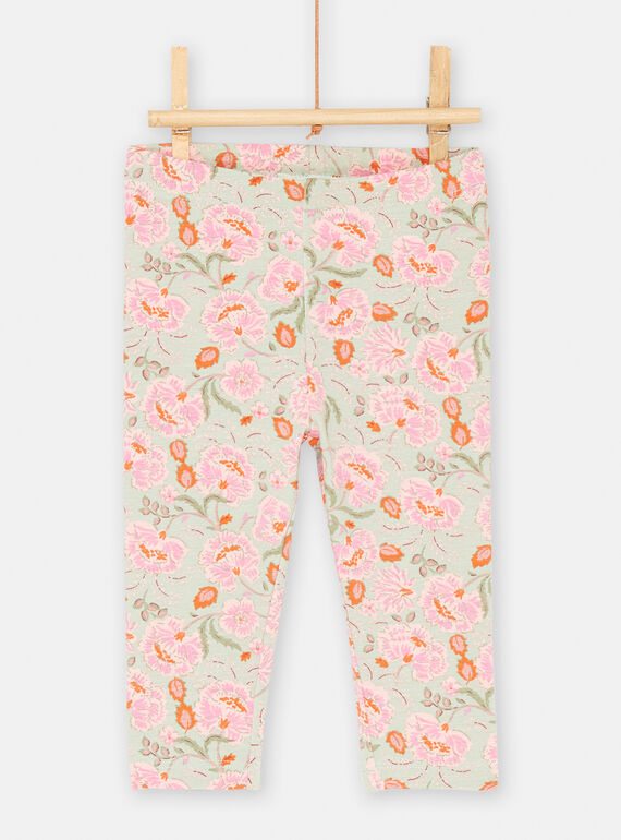 Leggings verde-acinzentado e rosa com estampado florido para bebé menina SYIVERLEG / 23WI09J1CAL631