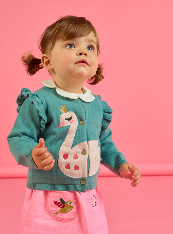 Cardigã verde caqui com padrão de cisne bebé menina MIKACAR / 21WG09I1CAR612
