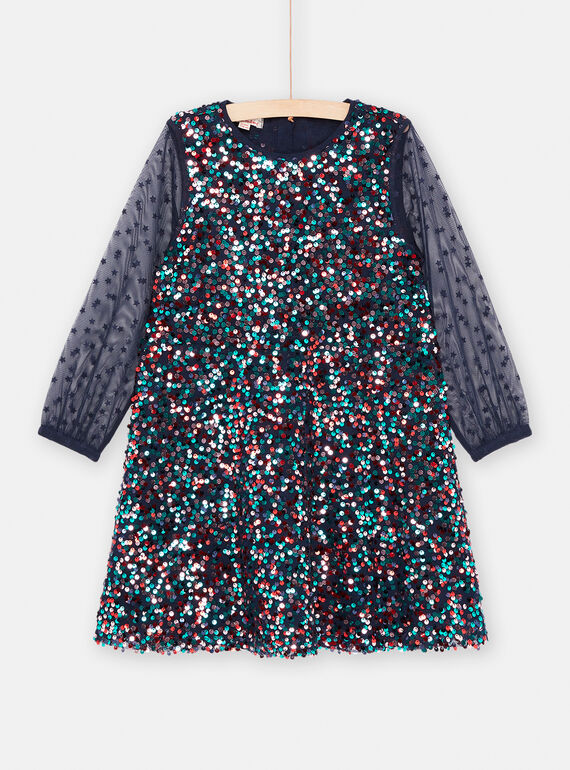 Vestido azul-marinho com lantejoulas para menina SAWAYROB4 / 23W901S4ROB070
