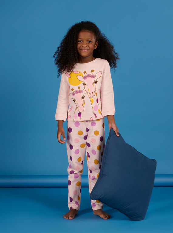Pijama rosa-maquilhagem com padrão de girafas e estampado às bolas REFAPYJGIR / 23SH1154PYJD327