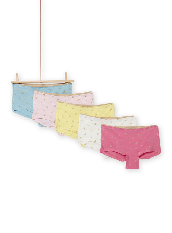 Pack de 5 shorties coloridos com estampado decorativo dourado menina NEFAHOTSEM / 22SH11I3SHY001