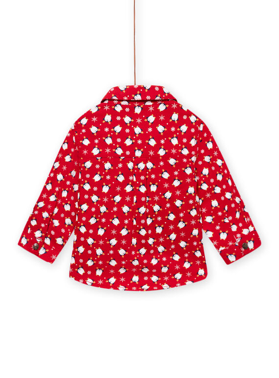 Camisa oxford vermelho com estampado de pinguim, flocos e laço bebé menino MUNOCHEM / 21WG10Q2CHM050