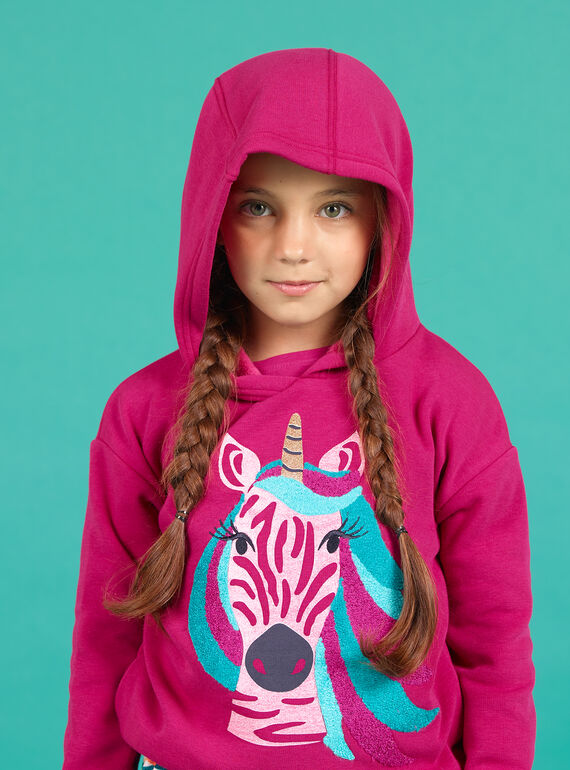Sweat-shirt com capuz rosa padrão unicórnio menina MATUSWEA / 21W901K1SWED312