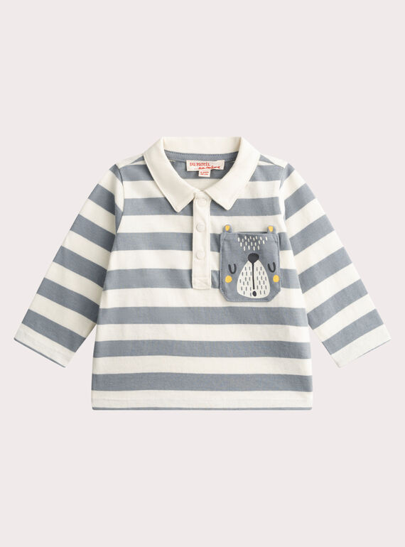 Polo às riscas com animação de ursos para bebé menino VUPERPOL / 24WG10R1POLC202