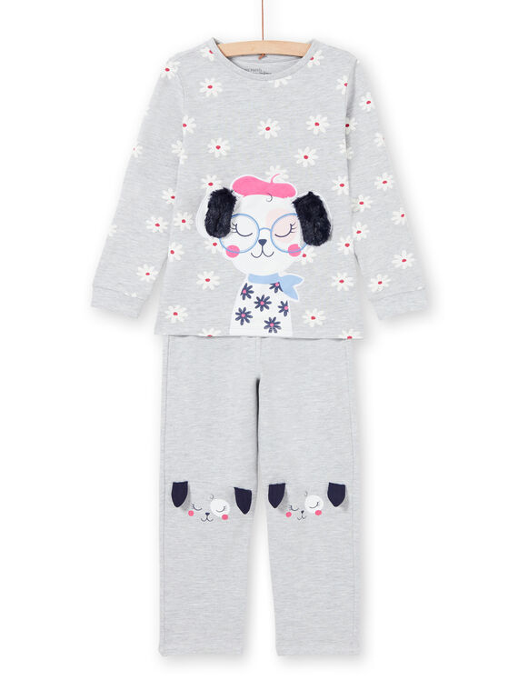 Conjunto pijama T-shirt e calças cinzento mesclado menina MEFAPYJDOG / 21WH1185PYJ943