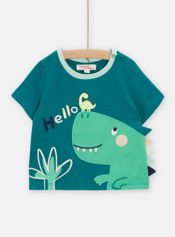 T-shirt verde-esmeralda com animação de dinossauro bebé menino TUCOTEE2 / 24SG10N1TMC608