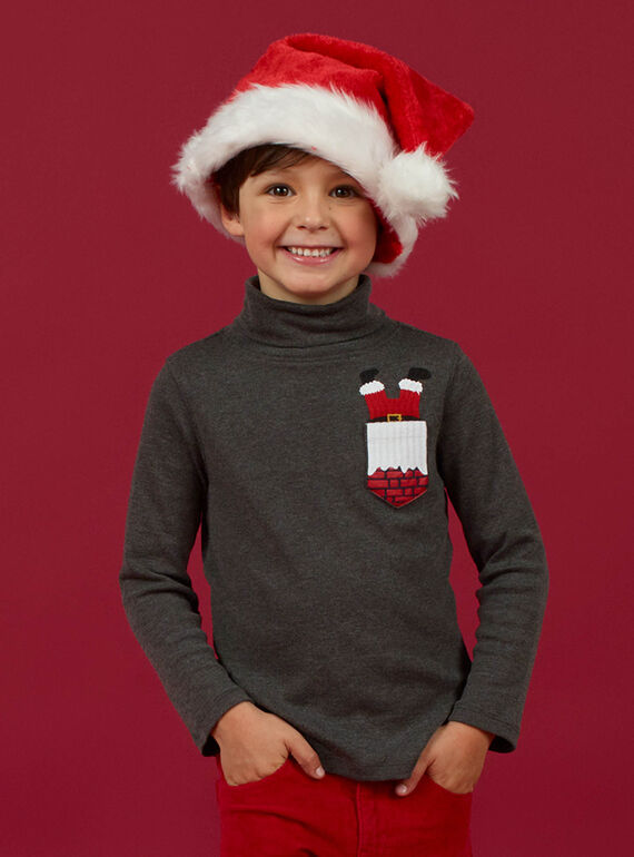 Camisola interior cinzento mesclado com padrão de Natal menino MONOSOUP / 21W902Q1SPL944