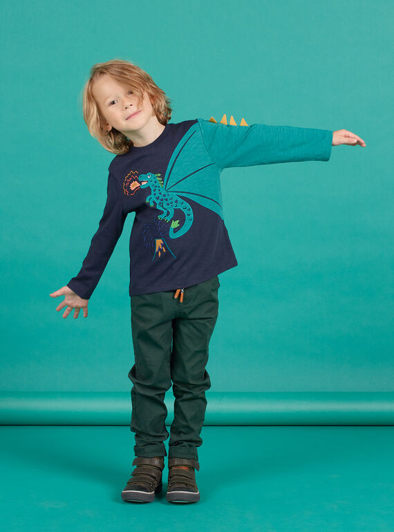 T-shirt azul-marinho bordado menino MOTUTEE4 / 21W902K4TML705