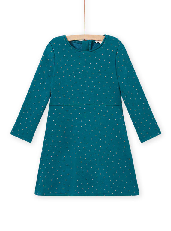 Vestido estilo patinadora azul-pato às bolinhas em moletão menina MAJOLROB3 / 21W901N2ROB714