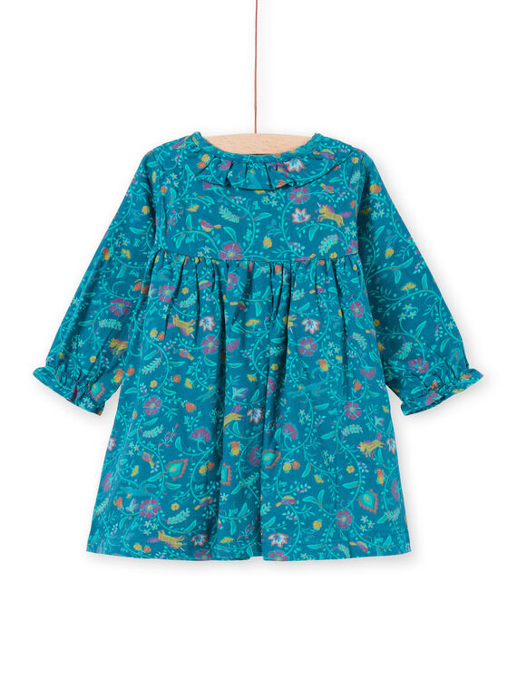 Vestido de mangas compridas azul pato com estampado florido menina MITUROB1 / 21WG09K3ROB714