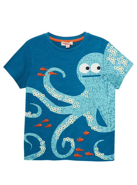T-shirt menino turquesa escuro mangas curtas estampado polvo JOBOTI4 / 20S902H2TMCC219