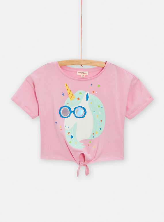T-shirt rosa com animação de cabeça de unicórnio para menina TARYTI3 / 24S901U3TMC318