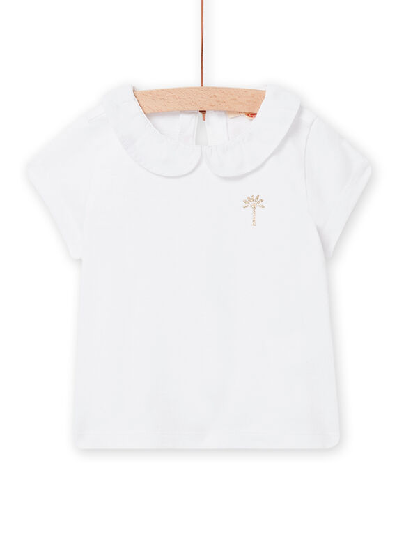 T-shirt branca com gola Peter Pan e padrão palmeira dourada bebé menina NIJOBRA5 / 22SG09C1BRA000