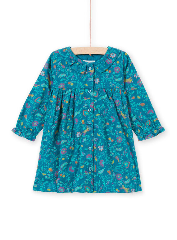 Vestido de mangas compridas azul pato com estampado florido menina MITUROB1 / 21WG09K3ROB714