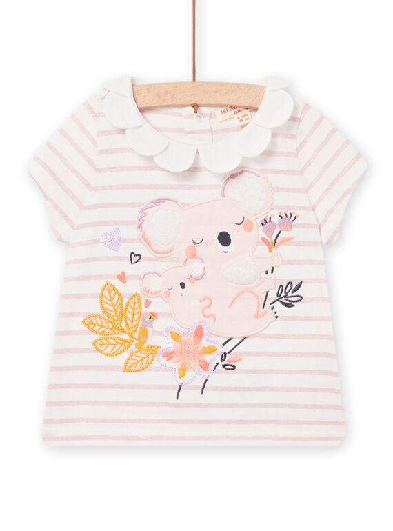T-shirt às riscas e gola flor com estampado de coalas bebé menina NIMOBRAEX / 22SG09N2BRAD327