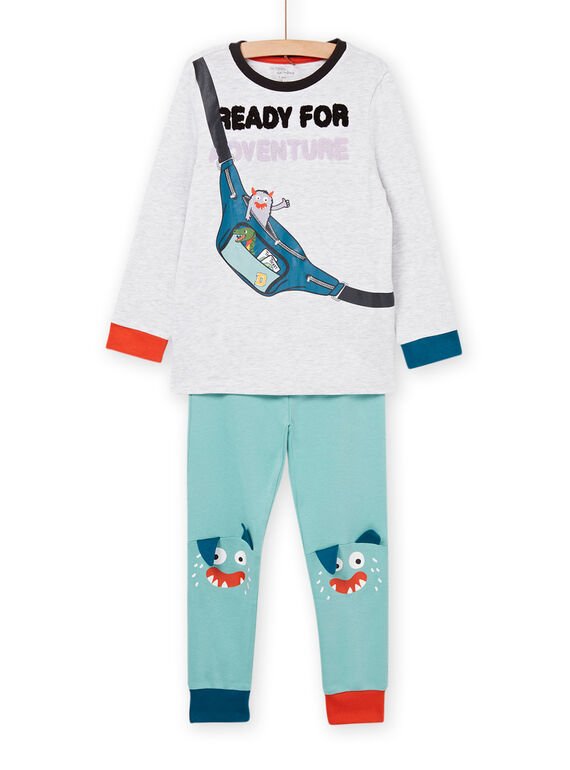 Pijama comprido cinzento mesclado e turquesa PEGOPYJBAN / 22WH1213PYJJ920
