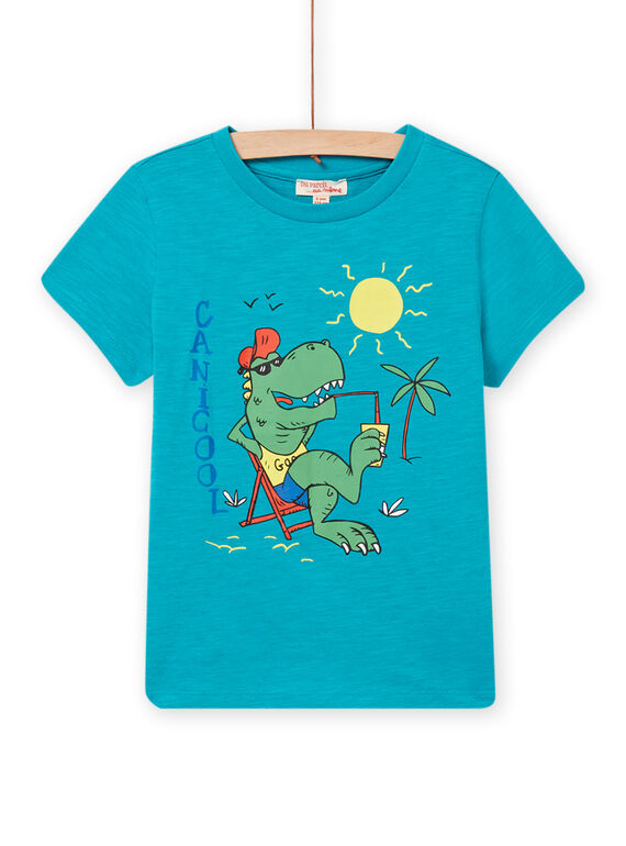 T-shirt azul-caraíba com padrão dinossauro em férias menino NOJOTI2 / 22S90272TMCC242
