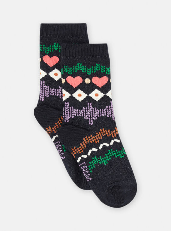 Meias preto com padrão jacquard para menina SYAKHOCHO / 23WI01N2SOQC243