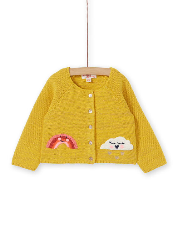 Casaco em tricô amarelo e lurex bebé menina LINAUCAR1 / 21SG09L2CAR106