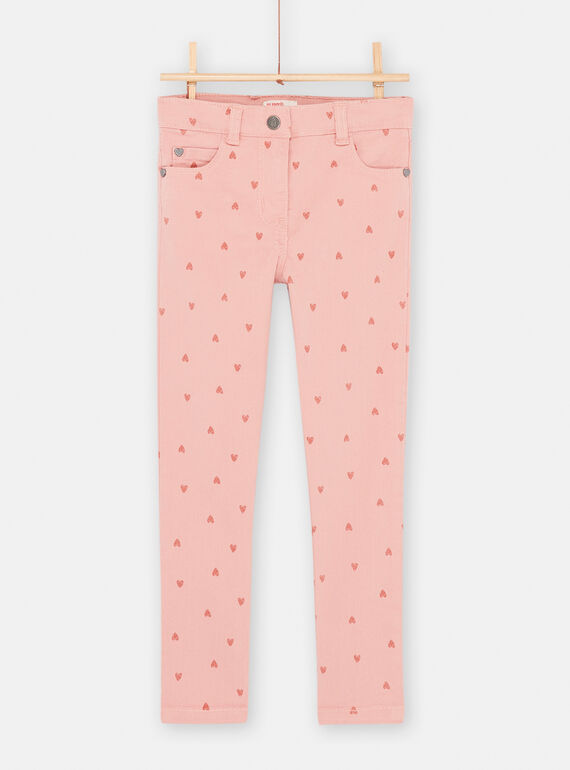 Calças de ganga rosa-chá com estampado de coração menina SAJOPANT2 / 23W901G1PAND329